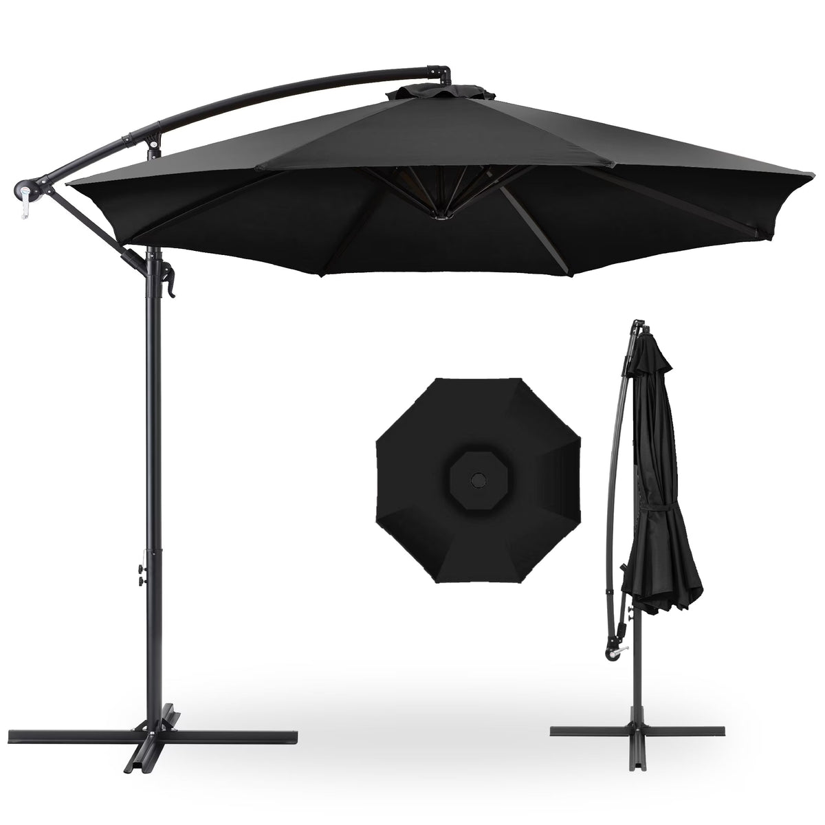 2026 NewBest Choice Products 10ft Offset Hanging Outdoor Market Patio Umbrella w/ Easy Tilt Adjustment - Tan