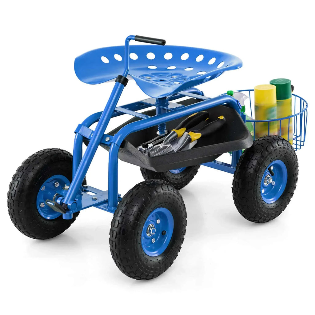 2026 NewCostway Garden Cart Rolling Work Seat for Planting with Extendable Handle Green