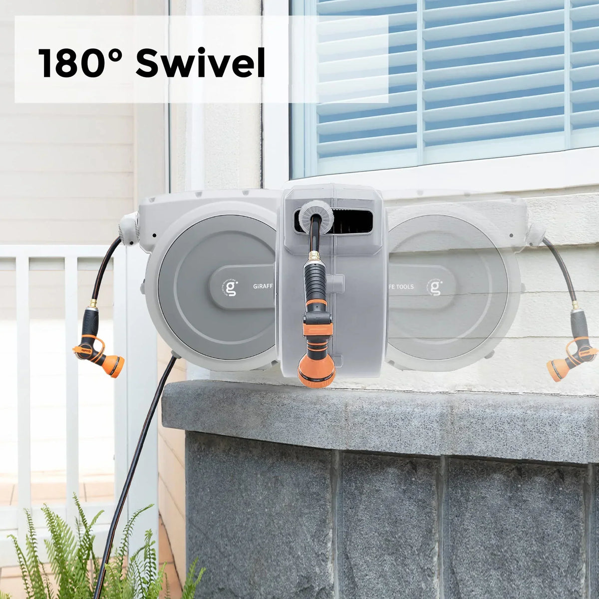 2026 NewGiraffe Tools Retractable Garden Hose Reel with 1/2in-100ft Water Hose, Plastic Bracket, Wall Mounted, Dark Grey