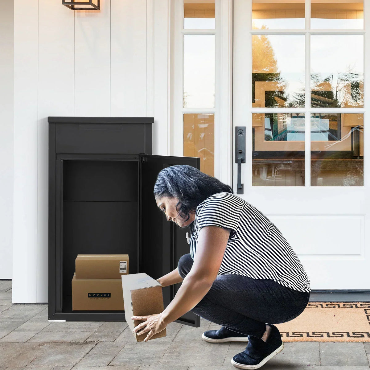 2026 NewAECOJOY Package Delivery Boxes for Outside Parcel Drop Box Outdoor Storage Box Wall Mounted Express Mail Package Delivery Box 17" x 16" x 38.3" Black