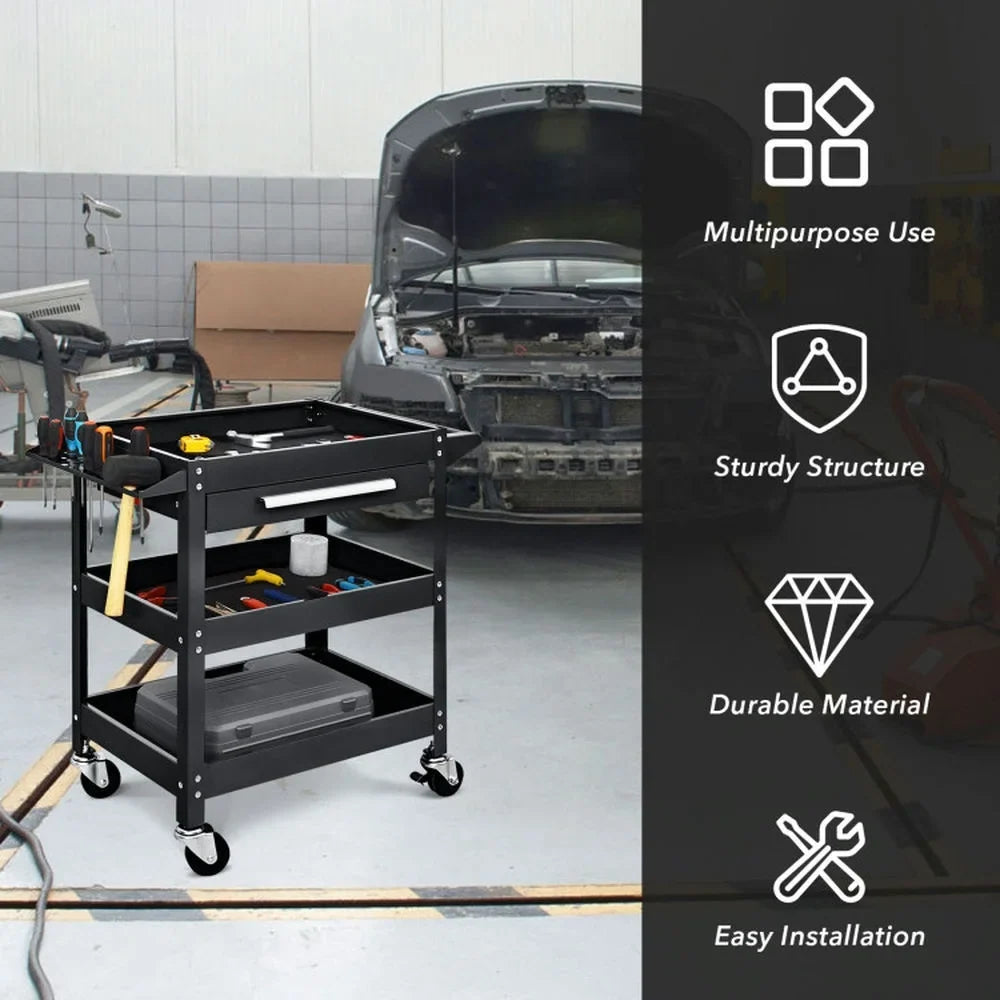 2026 New Spaco Rolling Tool Cart Mechanic Cabinet Storage ToolBox Organizer with Drawer-Black, Utility Cart on Wheels for Warehouse Garage Cleaning Office