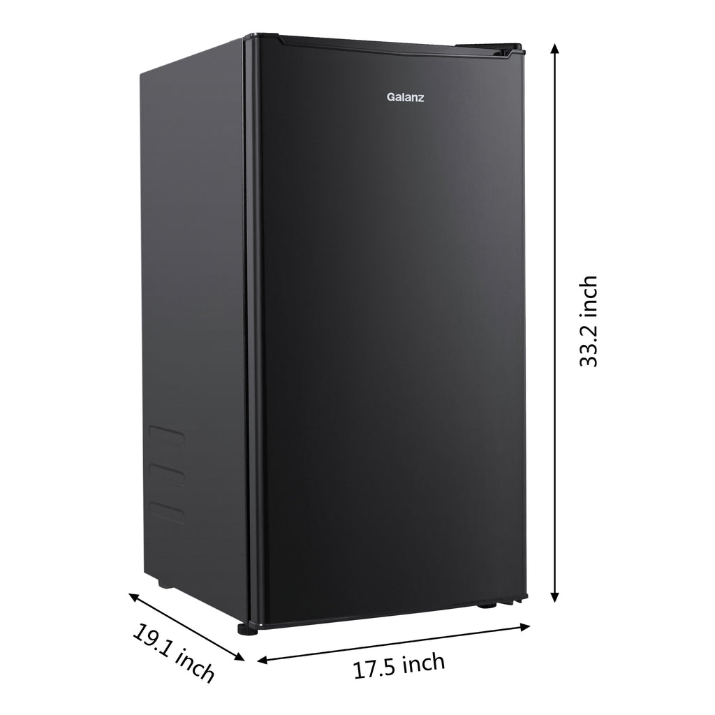 Galanz 3.3 Cu Ft Compact Refrigerator, Black One Door Mini Fridge, Energy Star for Apartment, Dorm, Office, Bedroom