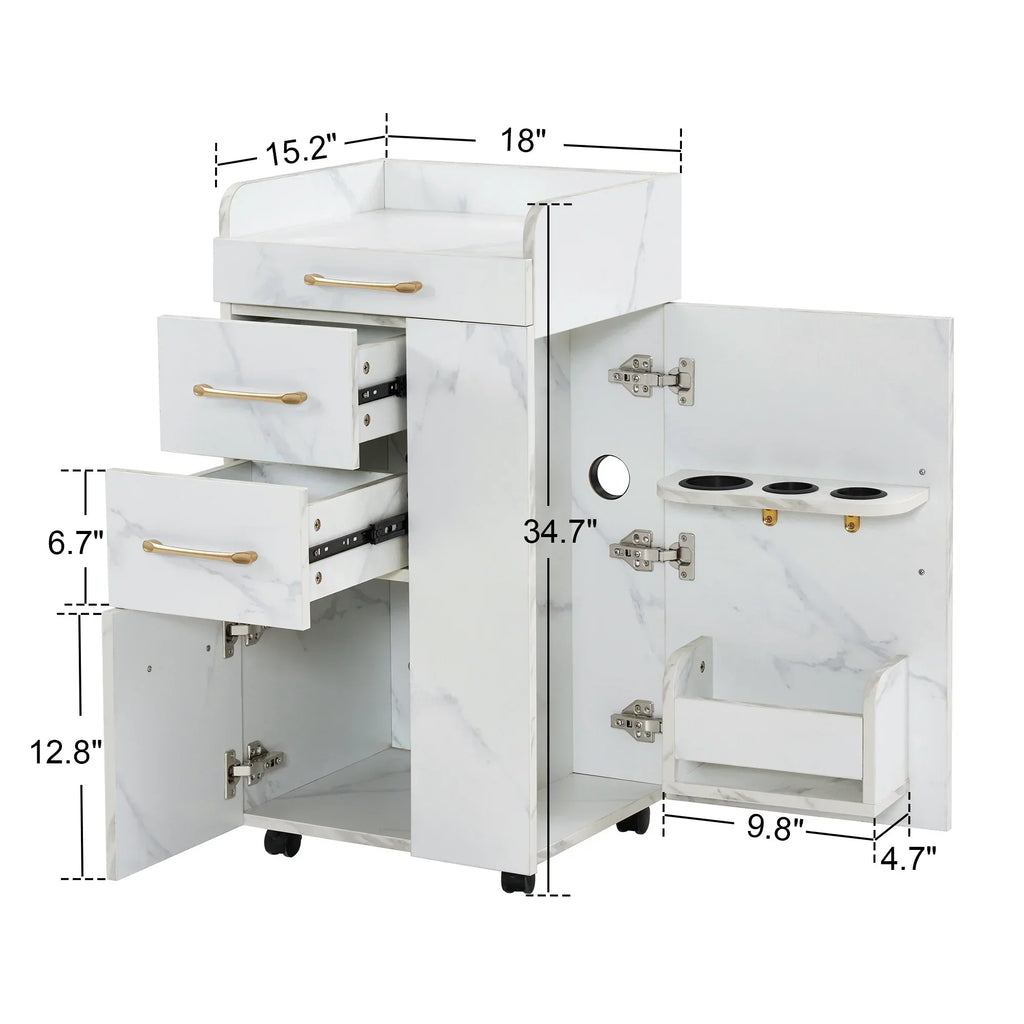 2026 NewBarberPub Salon Trolley, Hair Styling Rolling Utility Cart with Storage Drawer