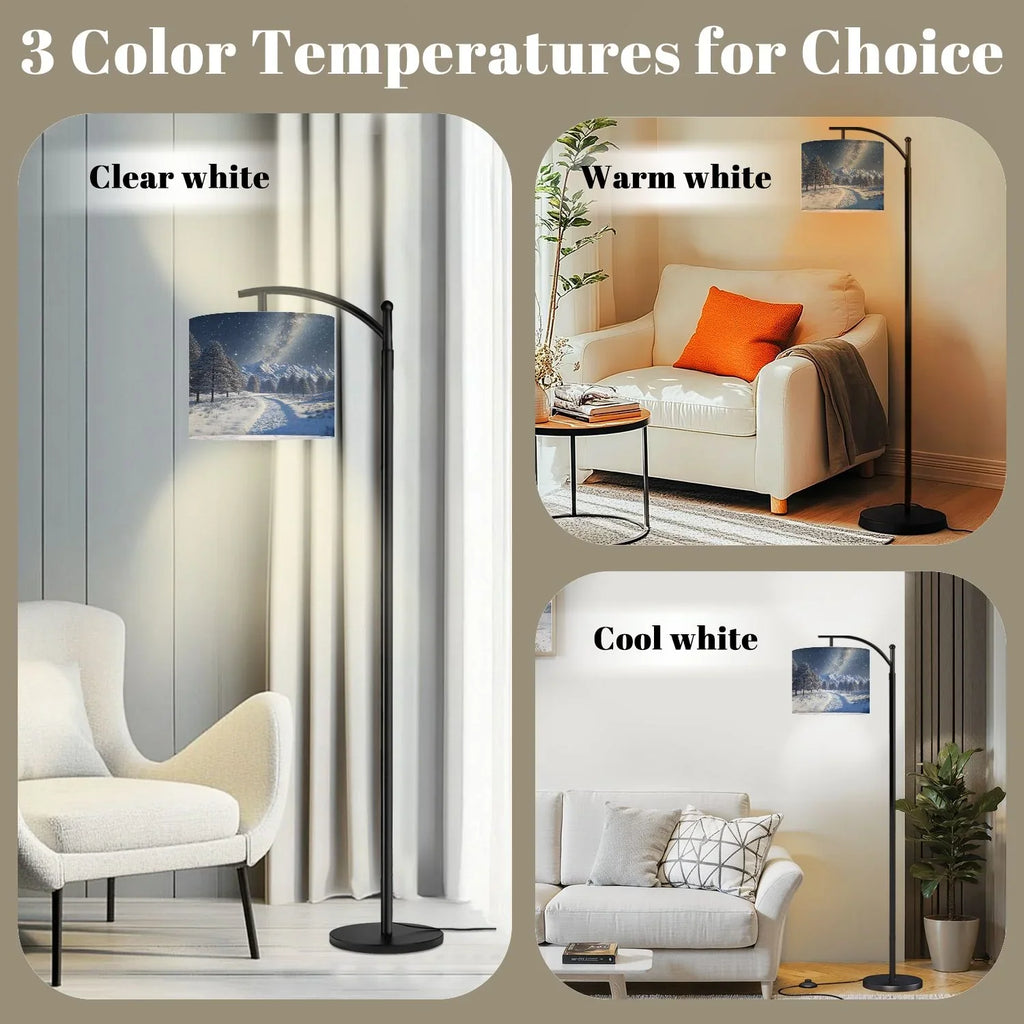 2026 New Arc Floor Lamp, 3 Color Temperatures Modern Floor Lamps Fall Autumn Maple Tree Forest Adjustable Tall Standing Reading Lamp with Linen Texture Shade