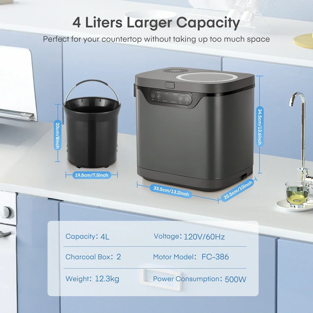 2026 New4L Electric Composter for Kitchen, Countertop Compost Bin Indoor with Visible Window, LED Display