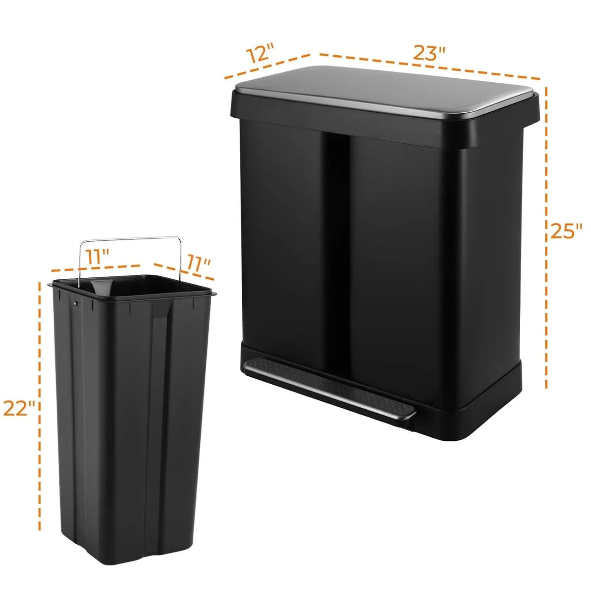 2026 NewArlopu 16 Gallon / 60L Dual Trash Can, Stainless Steel Kitchen Garbage Can with Soft-Close Lid, Home Office Classified Recycle Bin