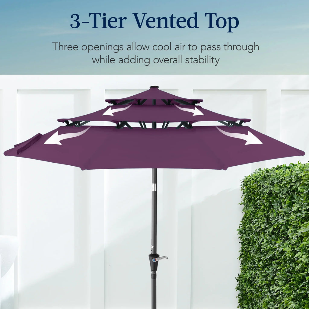 2026 NewBest Choice Products 10ft 3-Tier Patio Umbrella, Market Sun Shade w/ Tilt Adjustment, Easy Crank - Red