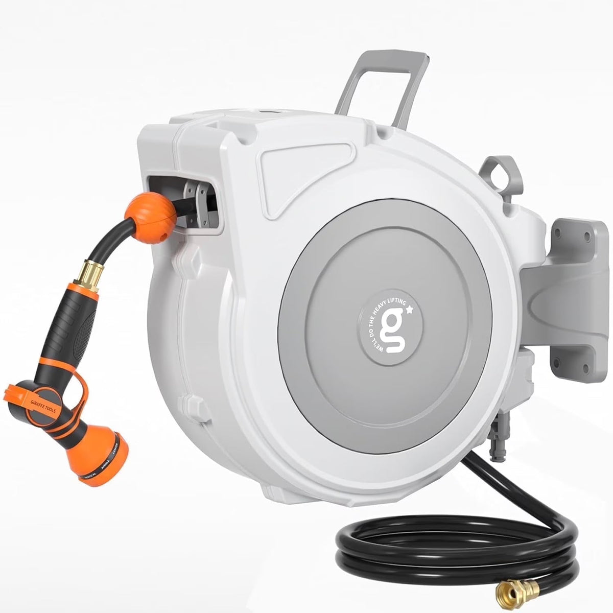 2026 NewGiraffe Tools Retractable Garden Hose Reel with 1/2in-100ft Water Hose, Plastic Bracket, Wall Mounted, Dark Grey