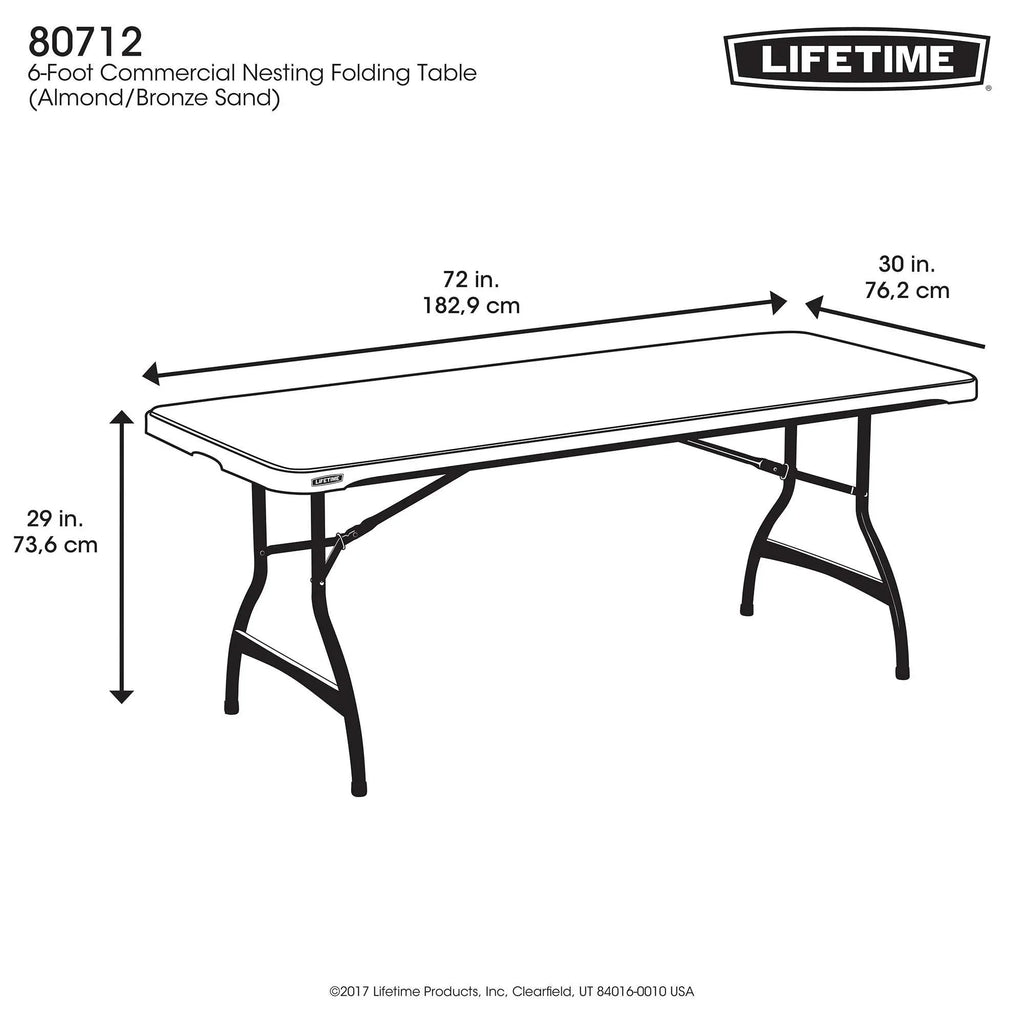 Lifetime 6 Foot Rectangle Folding Table, Indoor/Outdoor Commercial Grade, Black (280350)