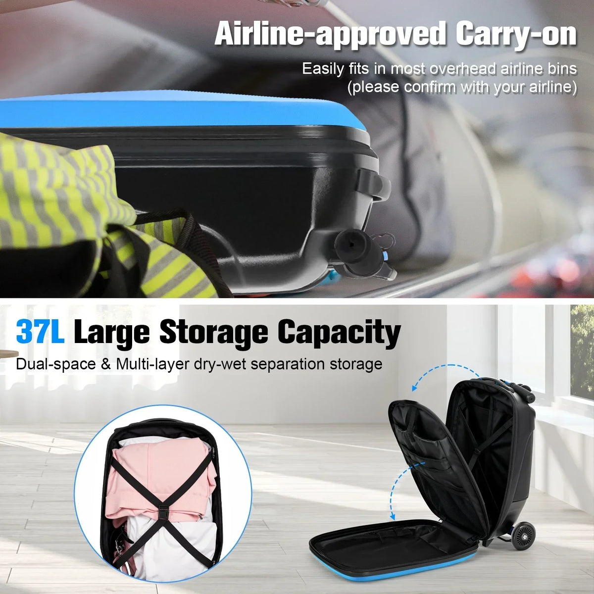 2026 NewAdvwin Scooter Luggage for Kids & Adults, Hardside Ride on Suitcase for Kids Ages 4-15 Multifunctional Lightweight Foldable Carry on Luggage with Wheels Ride on for Children Teenagers, Pink
