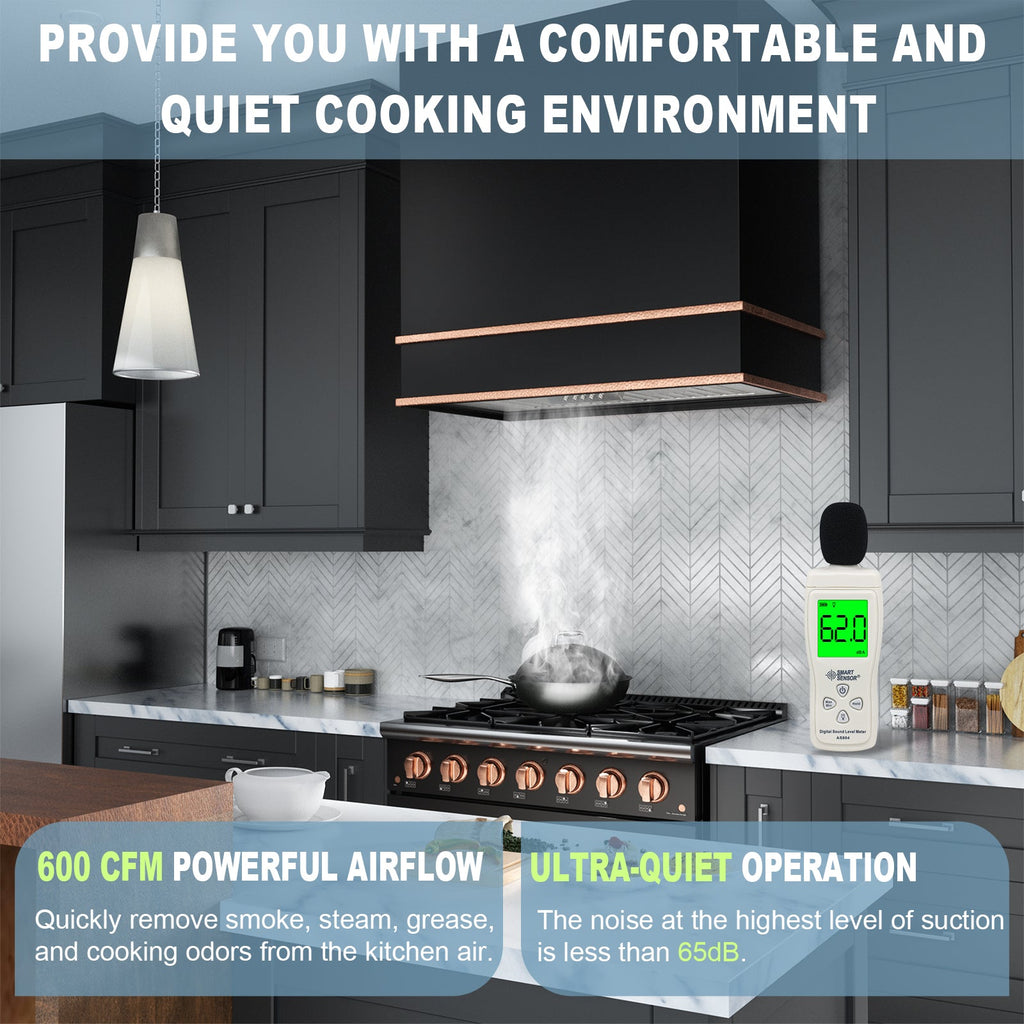2026 New Akicon Range Hood 30 Inch, 600 CFM Ducted Vent Hood, Stainless Steel Box Kitchen Hood with 2 LED Lights, Removable Baffle Filters