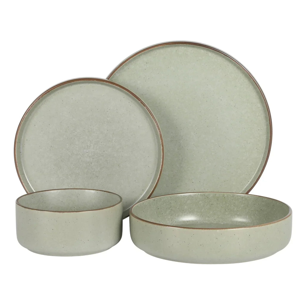 2026 NewGibson Elite Gelston Stoneware Matte Reactive Glaze 16 Piece (Service for 4) Plates and Bowl Dinnerware Set - Grey