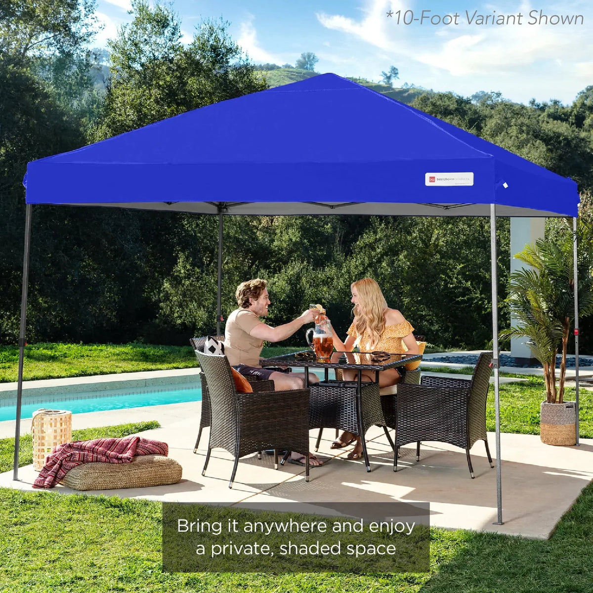 2026 NewBest Choice Products 12x12ft Easy Setup Pop Up Canopy w/ 1-Button Setup, Wheeled Case, 4 Weight Bags - Navy Blue