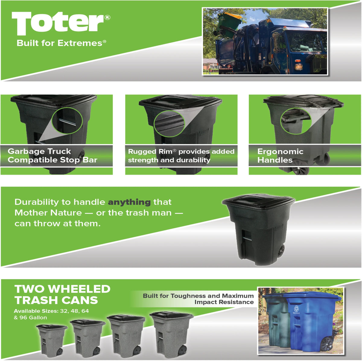 2026 NewToter Trash Can Greenstone With Wheels And Lid, 96 Gallon