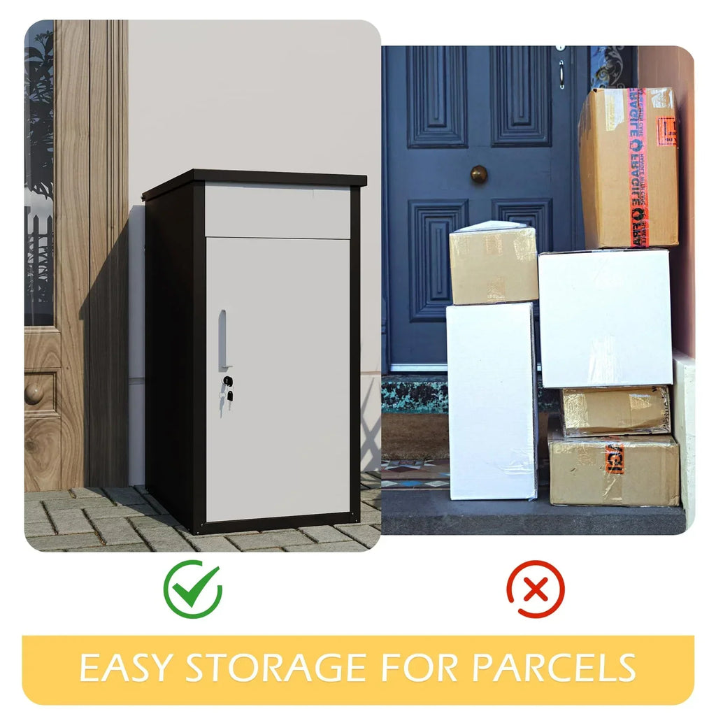 2026 NewAECOJOY Package Delivery Boxes for Outside Parcel Drop Box Outdoor Storage Box Wall Mounted Express Mail Package Delivery Box 17" x 16" x 38.3" Black