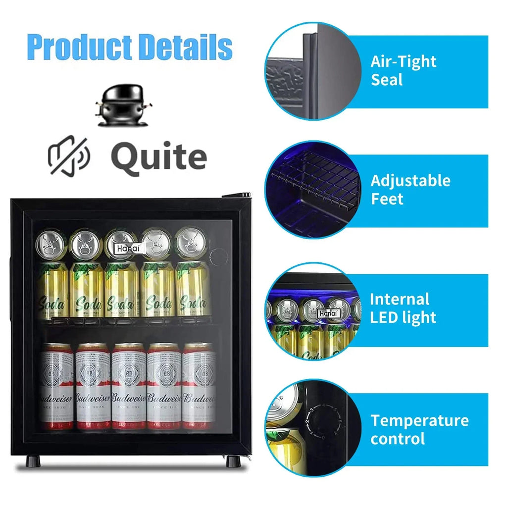 2026 New62-Can Beverage Cooler and Refrigerator, Small Mini Fridge for Home, Office or Bar with Glass Door and Adjustable Removable Shelves，Perfect for Soda Beer or Wine, Stainless Steel, 1.6 Cu.Ft.