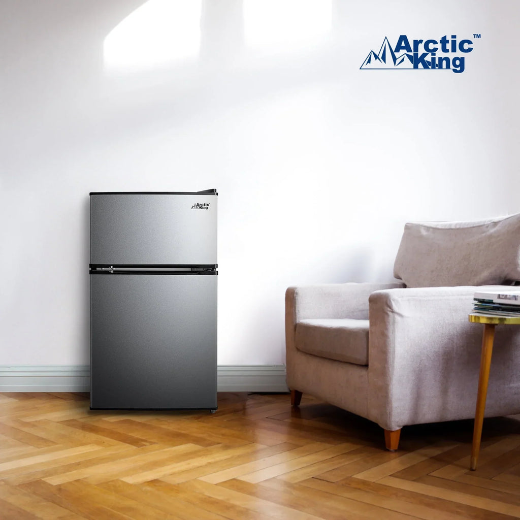 2026 NewArctic King 3.2 Cu ft Two Door Mini Fridge with Freezer, Stainless Steel, E-Star, ARM32D5ASL