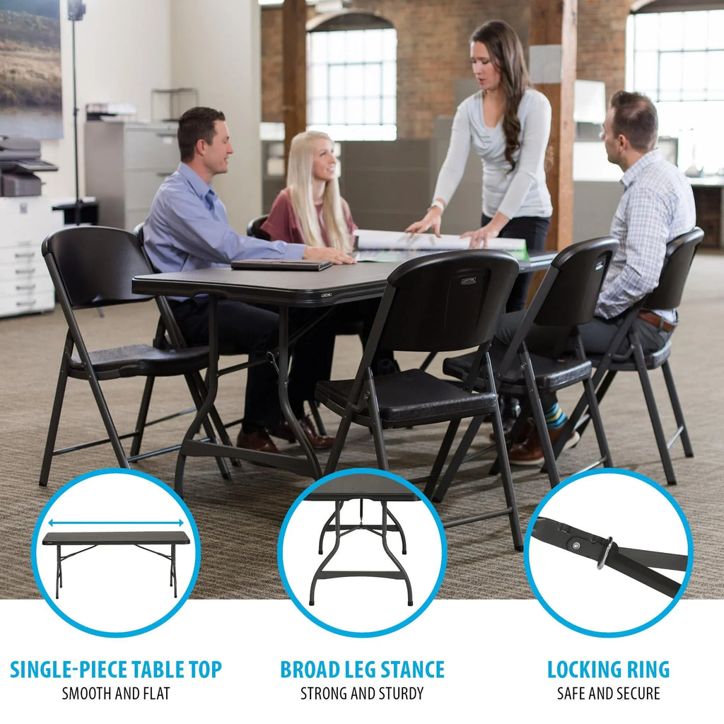 Lifetime 6 Foot Rectangle Folding Table, Indoor/Outdoor Commercial Grade, Black (280350)