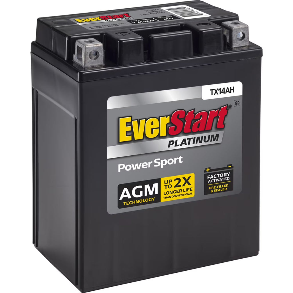 2026 NewEverStart Platinum BOXED AGM PowerSport Battery, Group Size TX14AH 12 Volt, 210 CCA