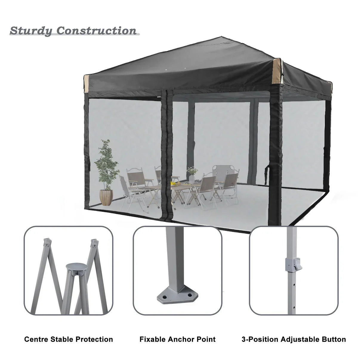 2026 NewAoodor 12'x12' Pop Up Canopy with Removable Mesh Sidewalls, Outdoor Portable Instant Shelter Tent-Black