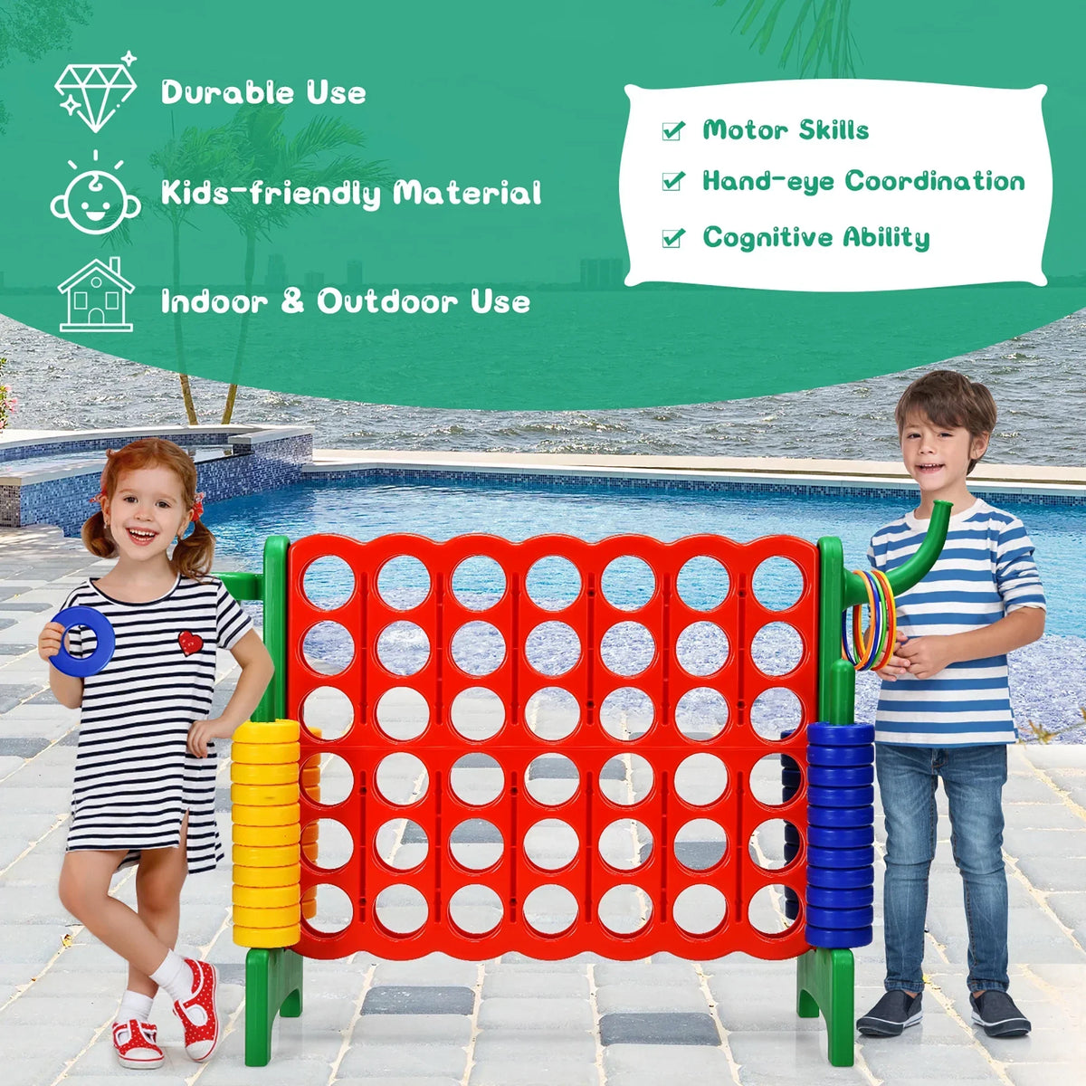 2026 NewCostway Giant 4 in A Row Jumbo 4-to-Score Game Set W/Storage Carrying Bag for Kids Adult