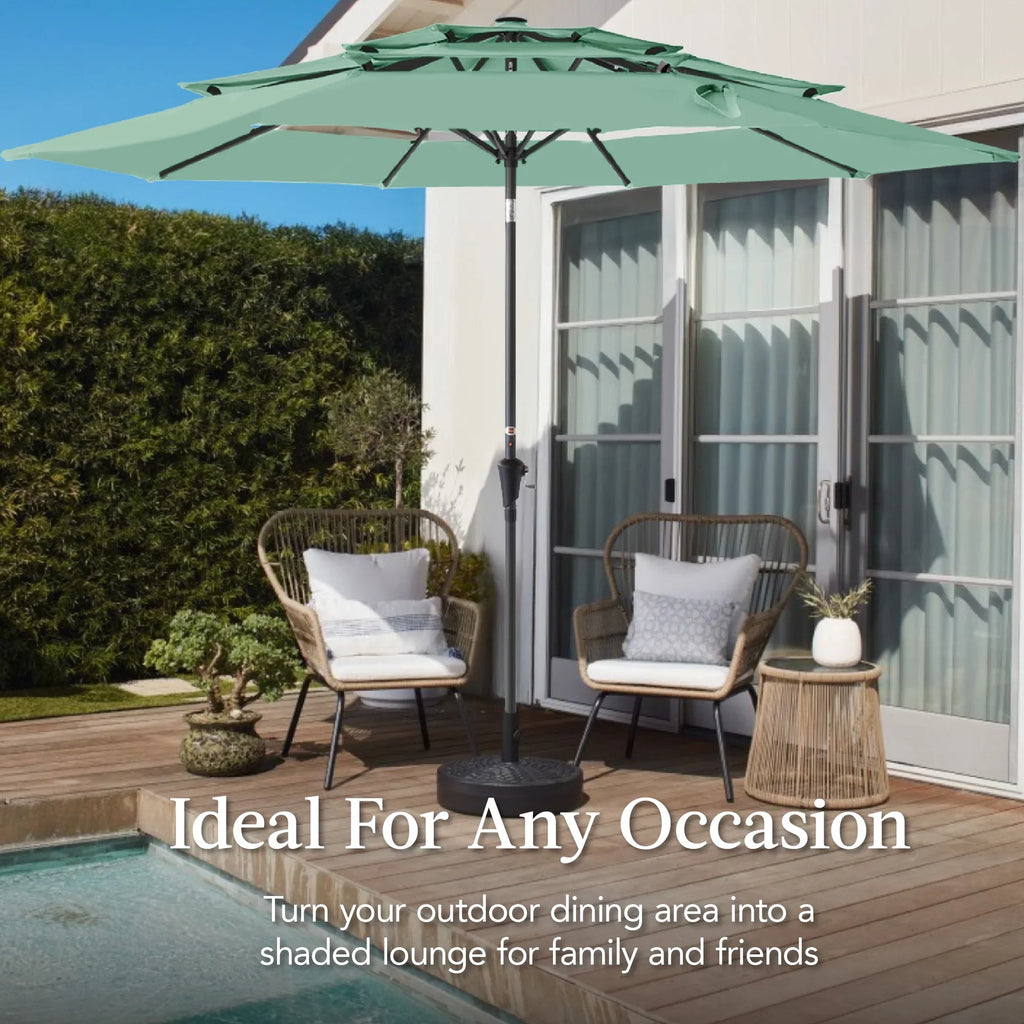 2026 NewBest Choice Products 10ft 3-Tier Patio Umbrella, Market Sun Shade w/ Tilt Adjustment, Easy Crank - Red