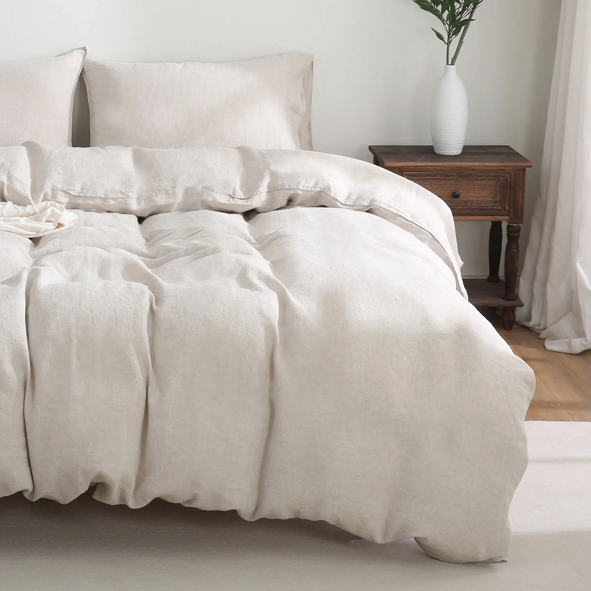 2026 New100% Pure Linen Duvet Cover with Button Closure and Corner Ties Soft & Breathable - Natural Full/Queen