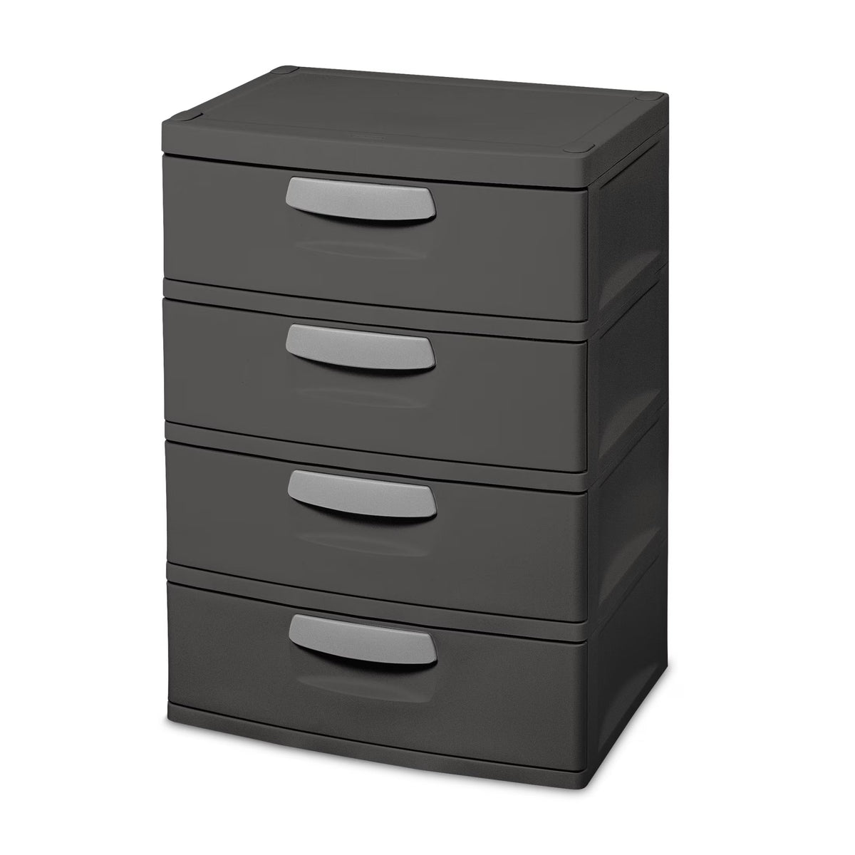 Sterilite 4 Drawer Unit, Durable Plastic Storage Solution for Garages and Basements, Dark Gray