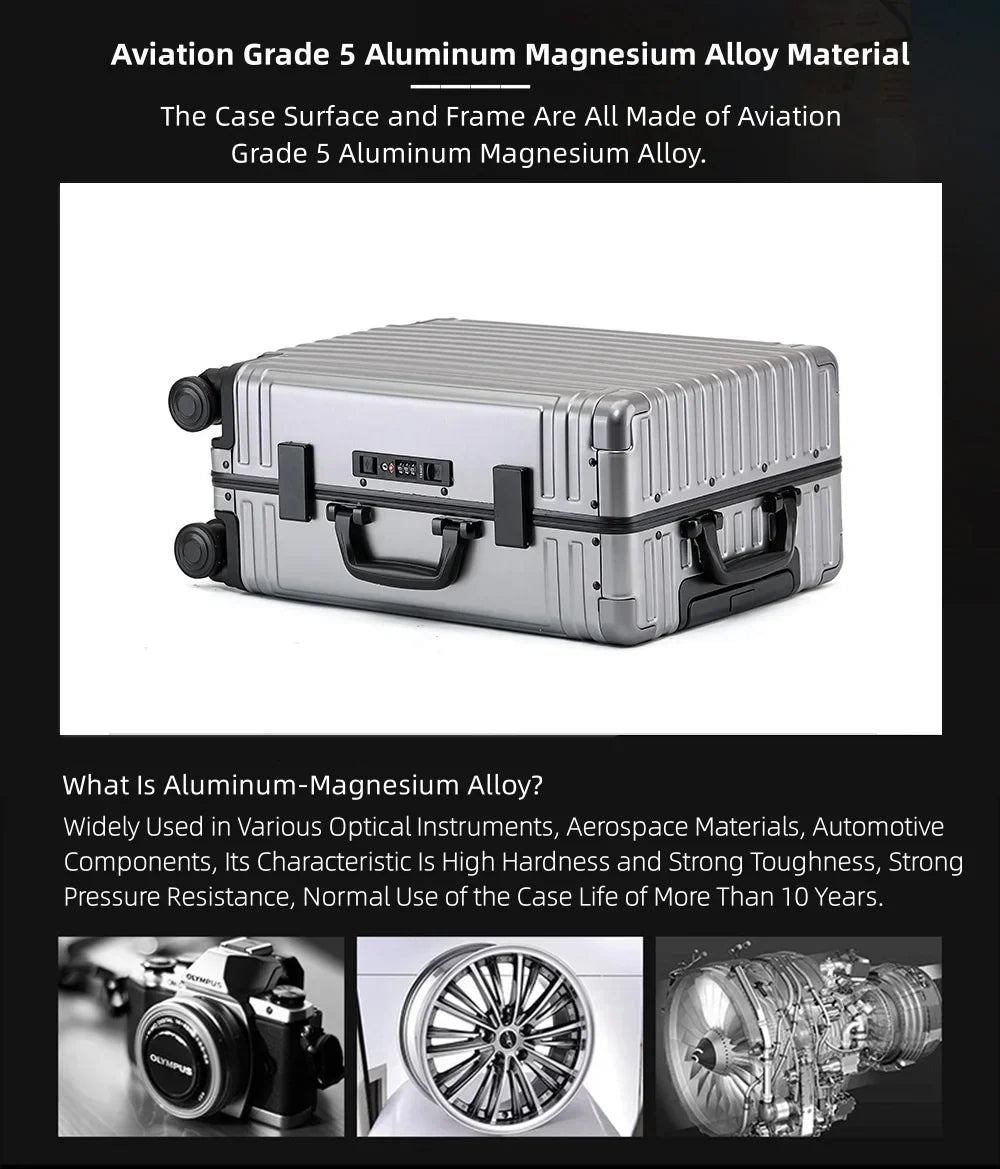 2026 NewAll Aluminum Hardshell Luggage, Airline Approved Zipperless Hardside Carry on Suitcase with Spinner Wheels, Checked Aluminium Luggage Metal Rolling Luggage Case for Travel, Business