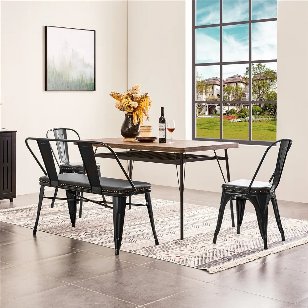 2026 NewYaheetech Industrial Metal Dining Bench with Upholstered Seat,Black