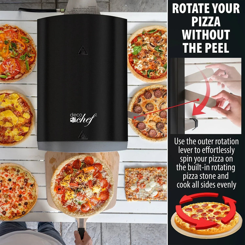 2026 NewDeco Chef Outdoor Gas Pizza Oven, Portable Collapsable Design, Hassle-Free Self-Rotating Baking Stone, Black