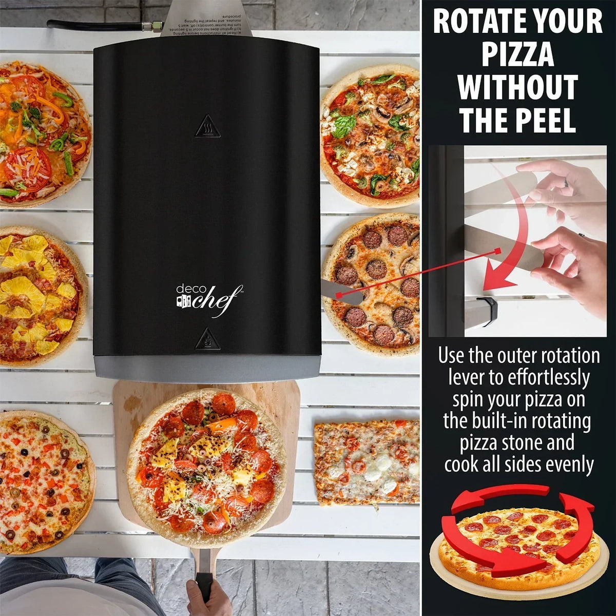2026 NewDeco Chef Outdoor Gas Pizza Oven, Portable Collapsable Design, Hassle-Free Self-Rotating Baking Stone, Black