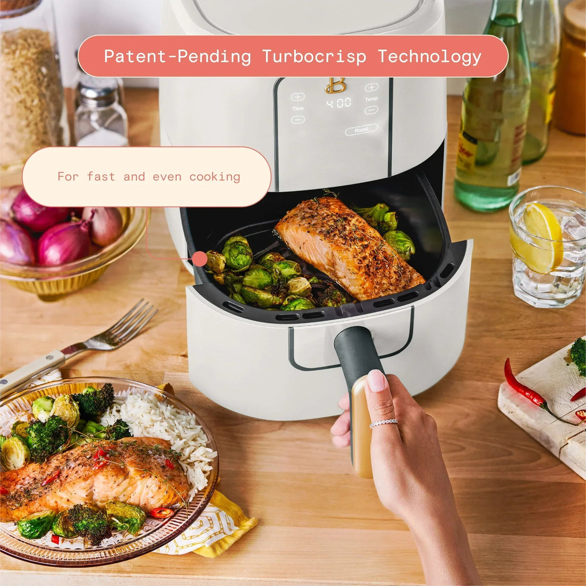 2026 NewBeautiful 3 Qt Air Fryer with TurboCrisp Technology, White Icing by Drew Barrymore