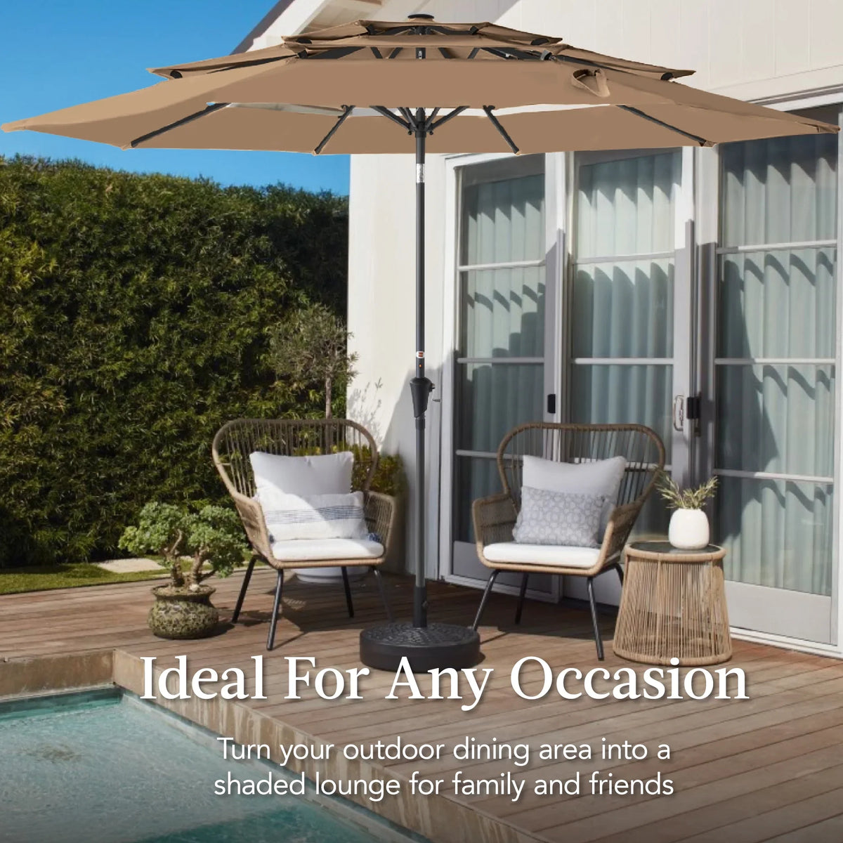 2026 NewBest Choice Products 10ft 3-Tier Patio Umbrella, Market Sun Shade w/ Tilt Adjustment, Easy Crank - Red