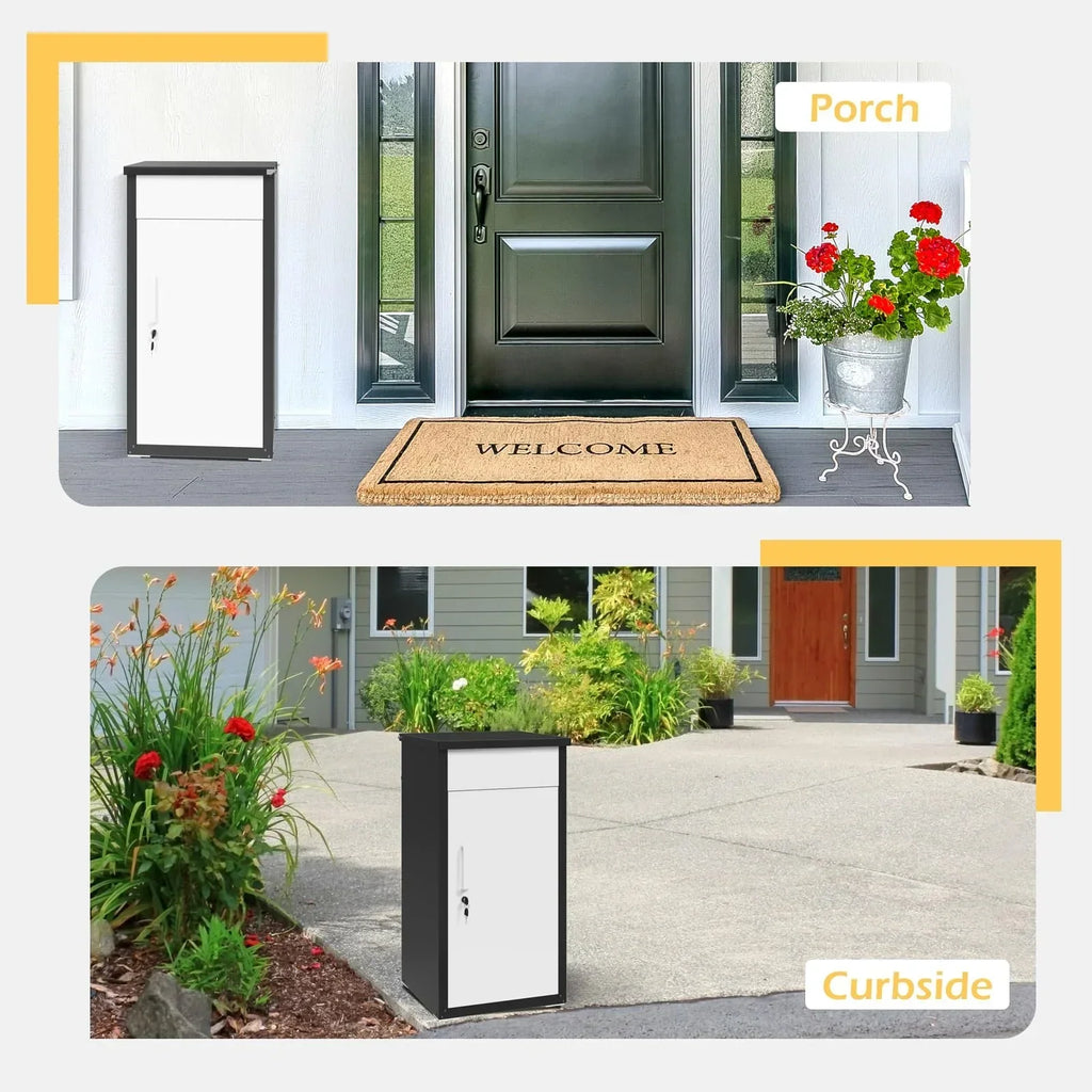 2026 NewAECOJOY Package Delivery Boxes for Outside Parcel Drop Box Outdoor Storage Box Wall Mounted Express Mail Package Delivery Box 17" x 16" x 38.3" Black
