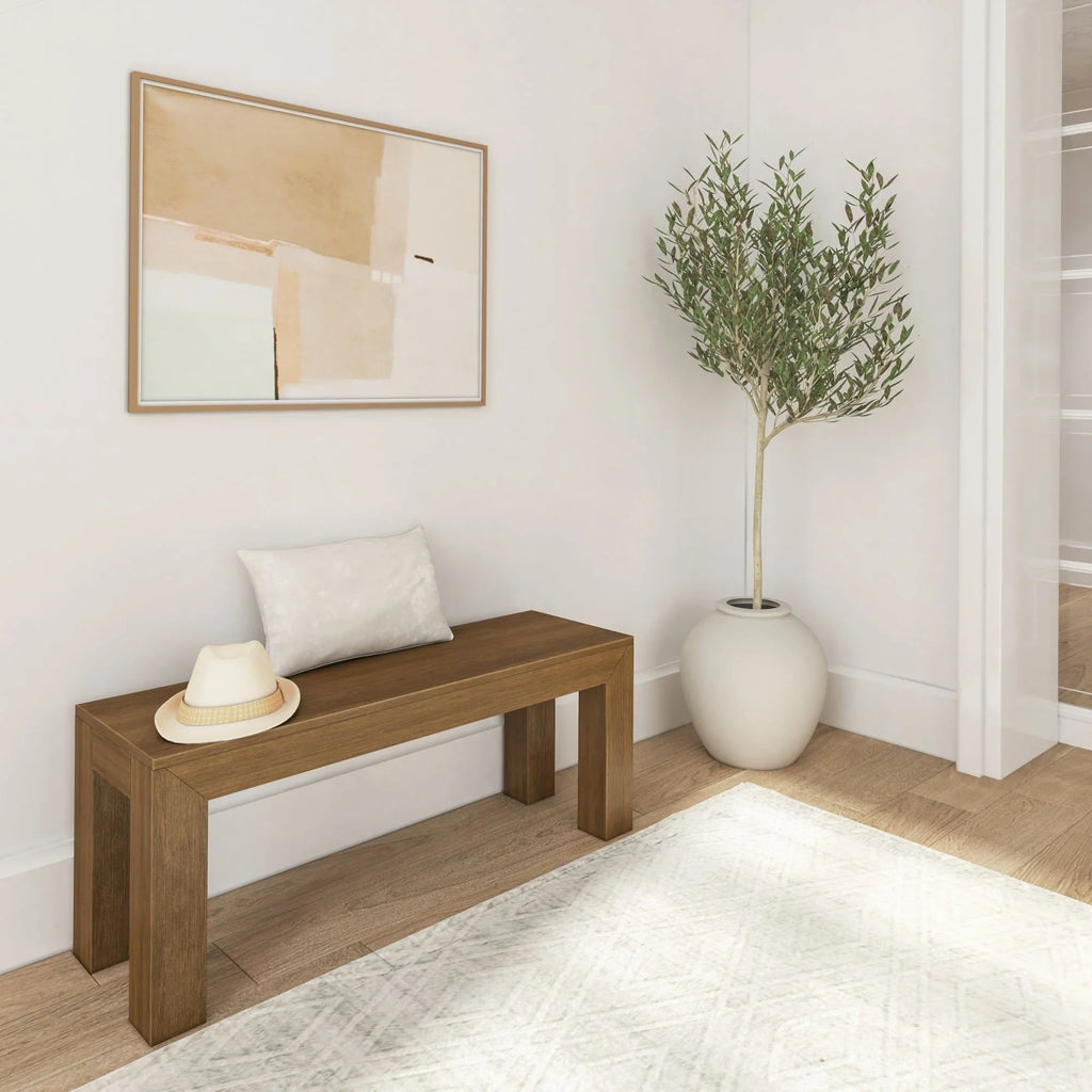 2026 New Plank+Beam Modern Dining Bench, Solid Wood Bench for Dining Table, 49", Blonde Wirebrush