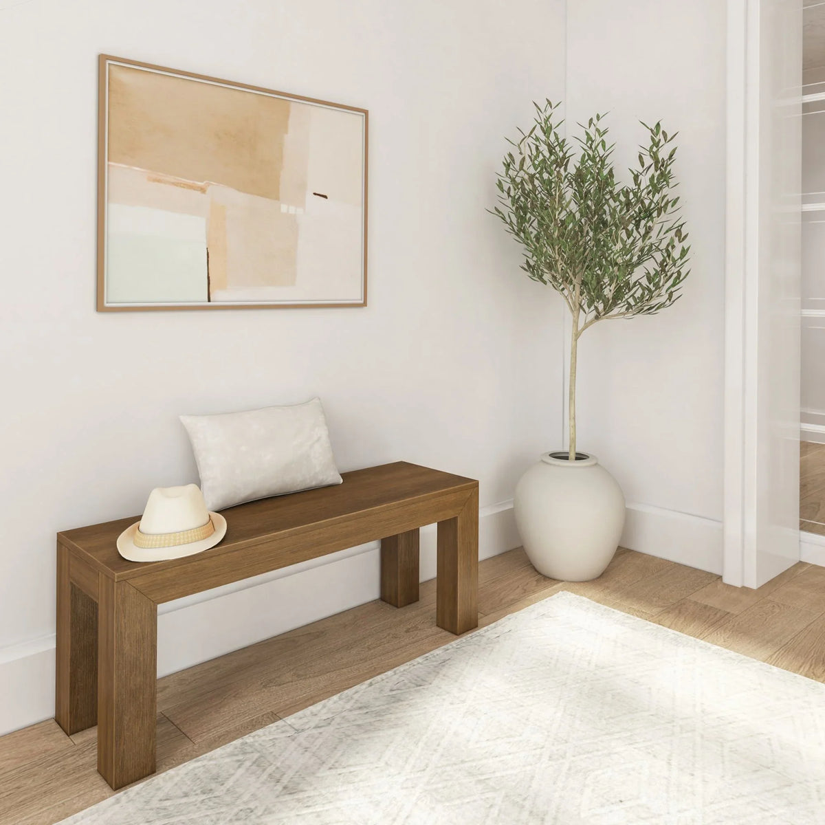 2026 New Plank+Beam Modern Dining Bench, Solid Wood Bench for Dining Table, 49", Blonde Wirebrush