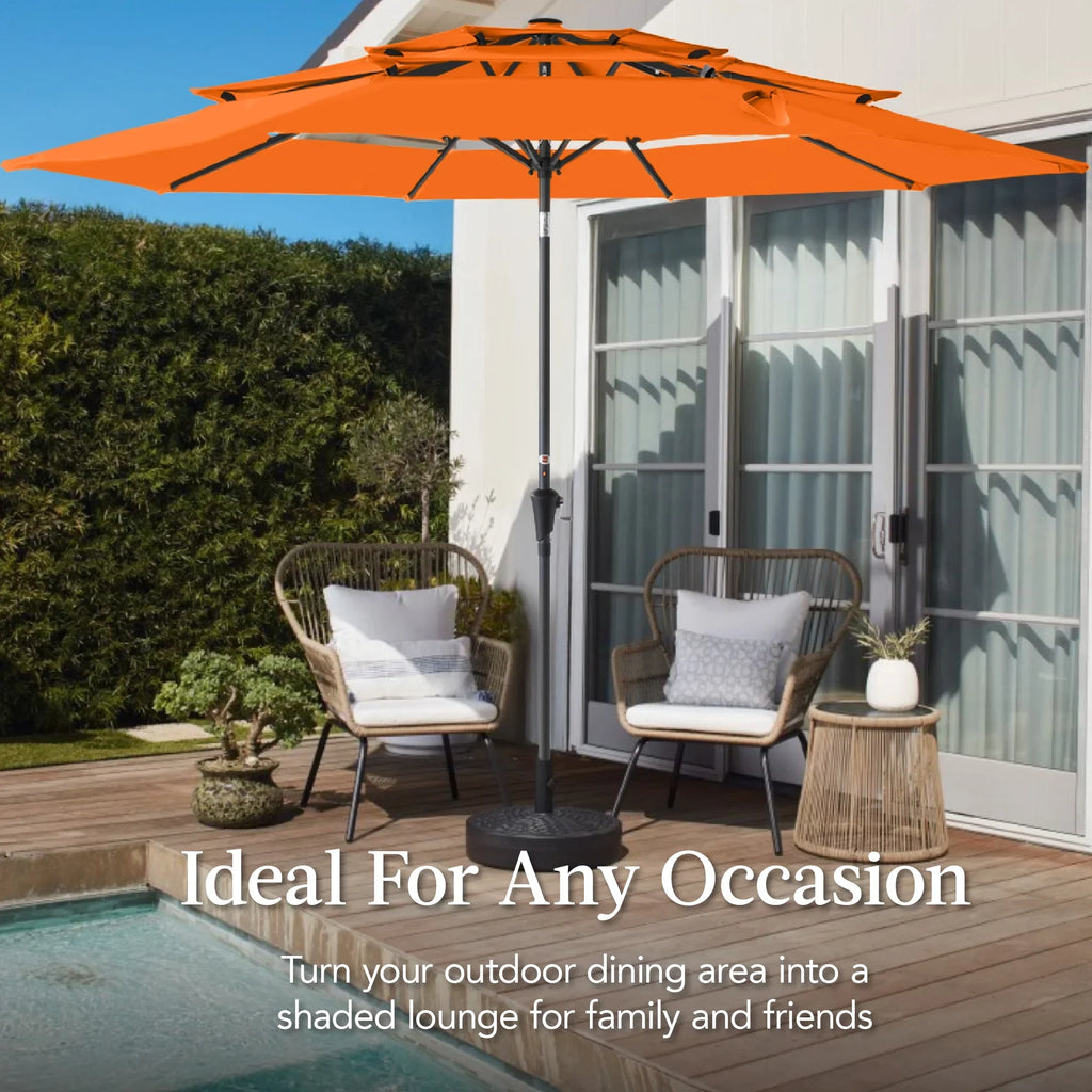 2026 NewBest Choice Products 10ft 3-Tier Patio Umbrella, Market Sun Shade w/ Tilt Adjustment, Easy Crank - Red