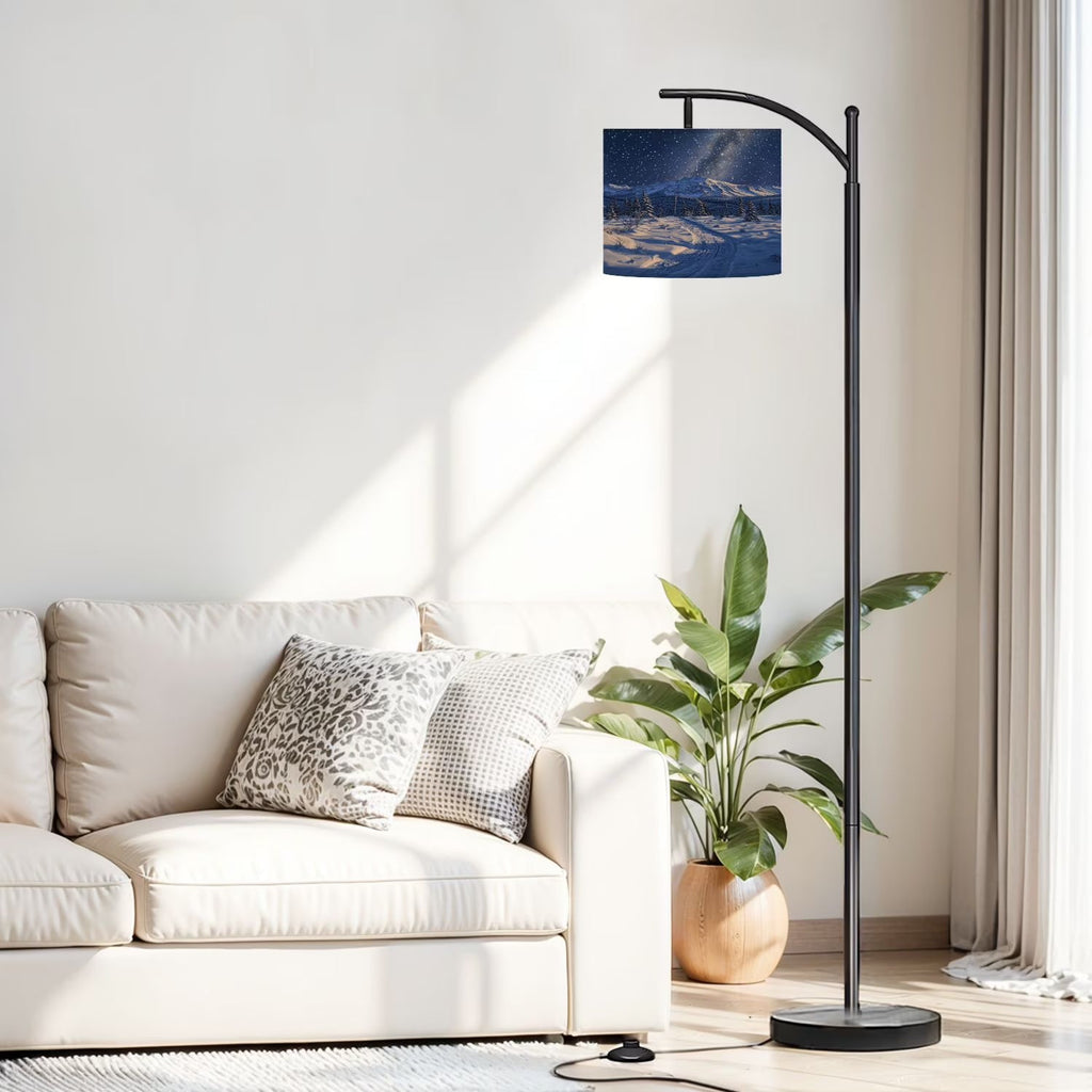 2026 New Arc Floor Lamp, 3 Color Temperatures Modern Floor Lamps Fall Autumn Maple Tree Forest Adjustable Tall Standing Reading Lamp with Linen Texture Shade
