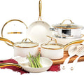 2026 NewGotham Steel 15 Pc Ceramic Cookware Set, Ceramic Pots and Pans Set Non Stick with Cooking Utensils and Steamer, Non Toxic, Premium Gold Stay Cool Handles, Oven & Dishwasher Safe