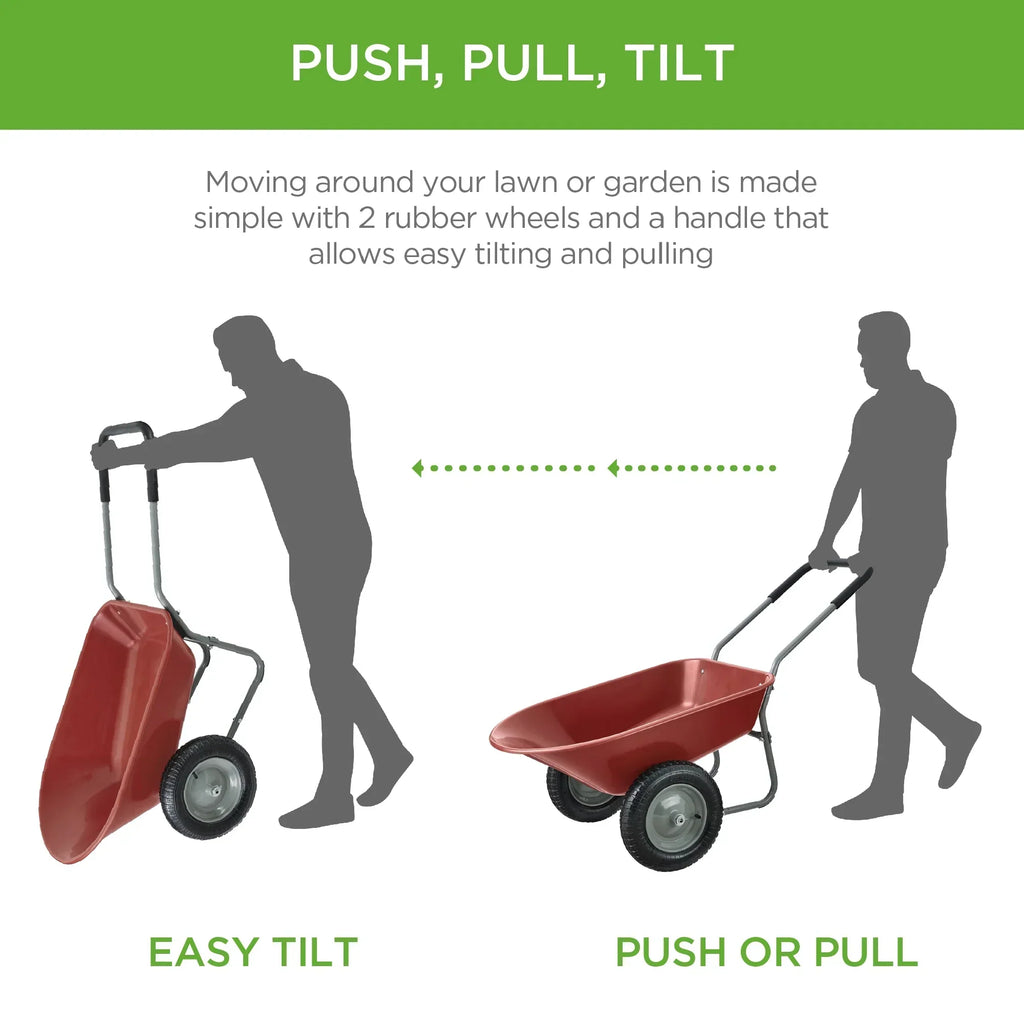 2026 NewBest Choice Products Dual-Wheel Home Wheelbarrow Yard Garden Cart for Lawn, Construction - Green