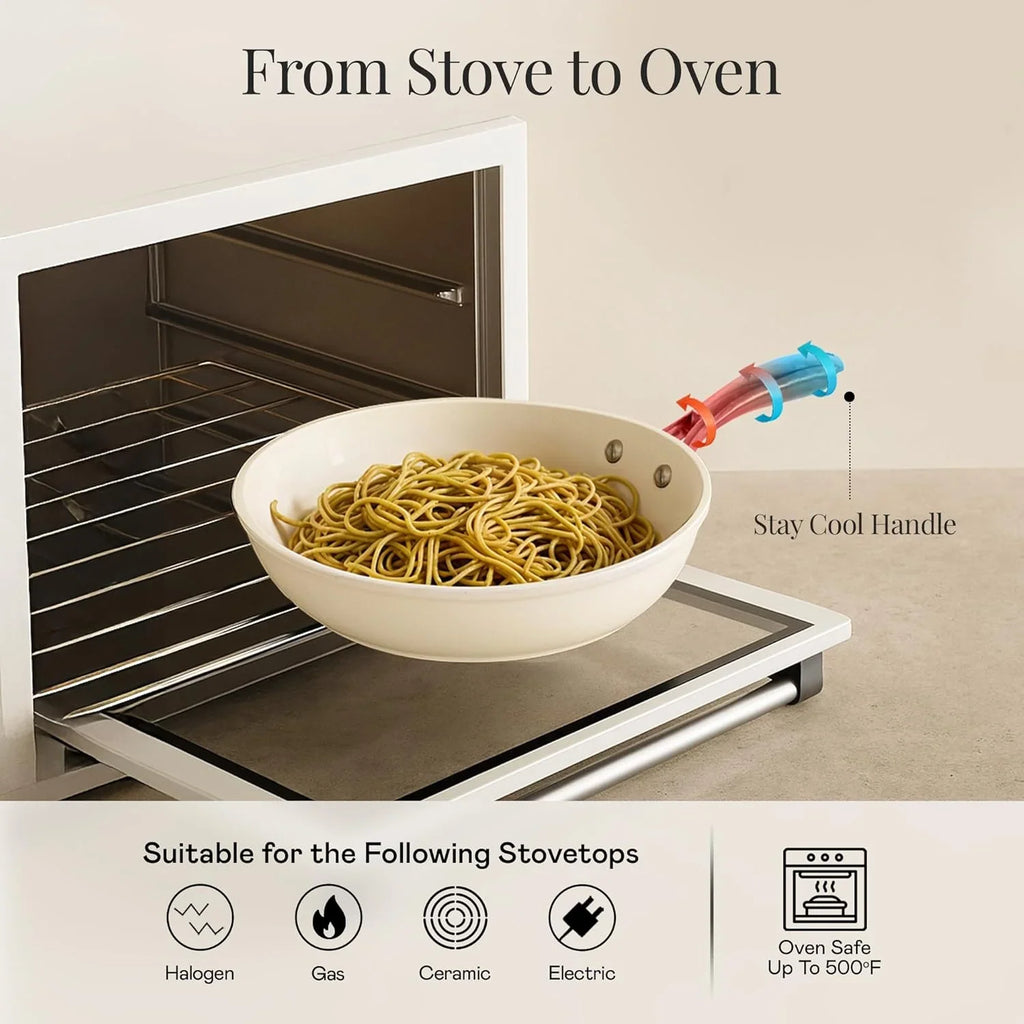 2026 NewGotham Steel 15 Pc Ceramic Cookware Set, Ceramic Pots and Pans Set Non Stick with Cooking Utensils and Steamer, Non Toxic, Premium Gold Stay Cool Handles, Oven & Dishwasher Safe