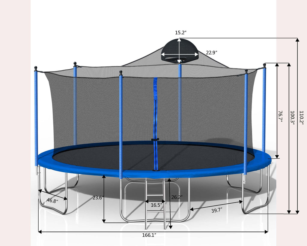 2026 New14FT Outdoor Trampoline with Safety Enclosure, Steel Tube Frame, Ladder & Secure Net - Heavy Duty, Blue
