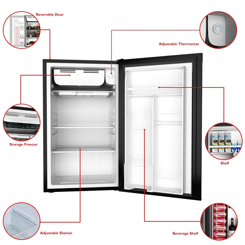 2026 NewCostway 3.2 Cu.Ft. Compact Refrigerator Mini Dorm Small Fridge Freezer Reversible Door