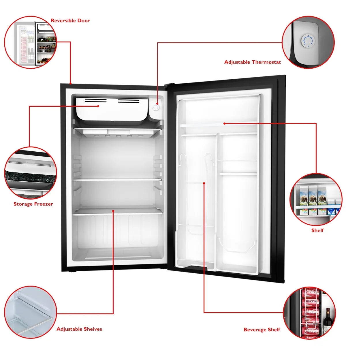 2026 NewCostway 3.2 Cu.Ft. Compact Refrigerator Mini Dorm Small Fridge Freezer Reversible Door