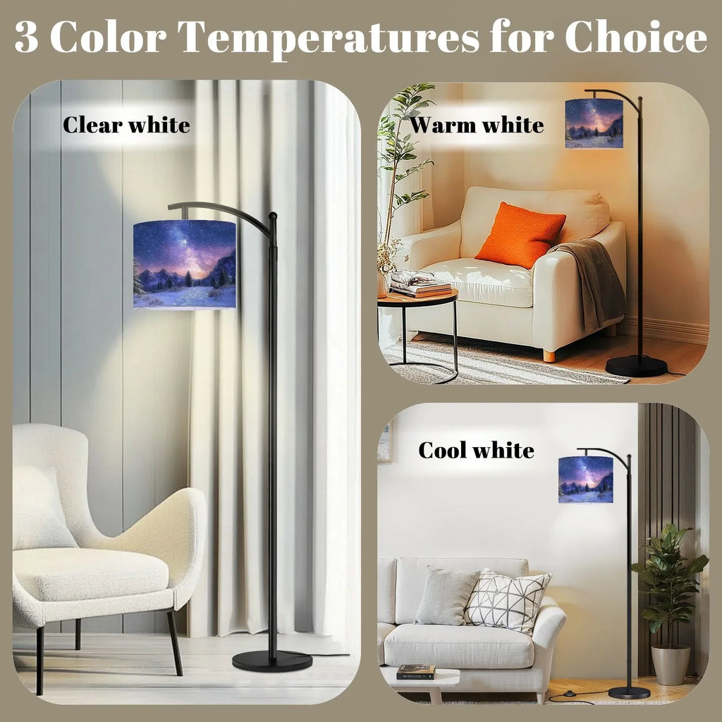 2026 New Arc Floor Lamp, 3 Color Temperatures Modern Floor Lamps Fall Autumn Maple Tree Forest Adjustable Tall Standing Reading Lamp with Linen Texture Shade