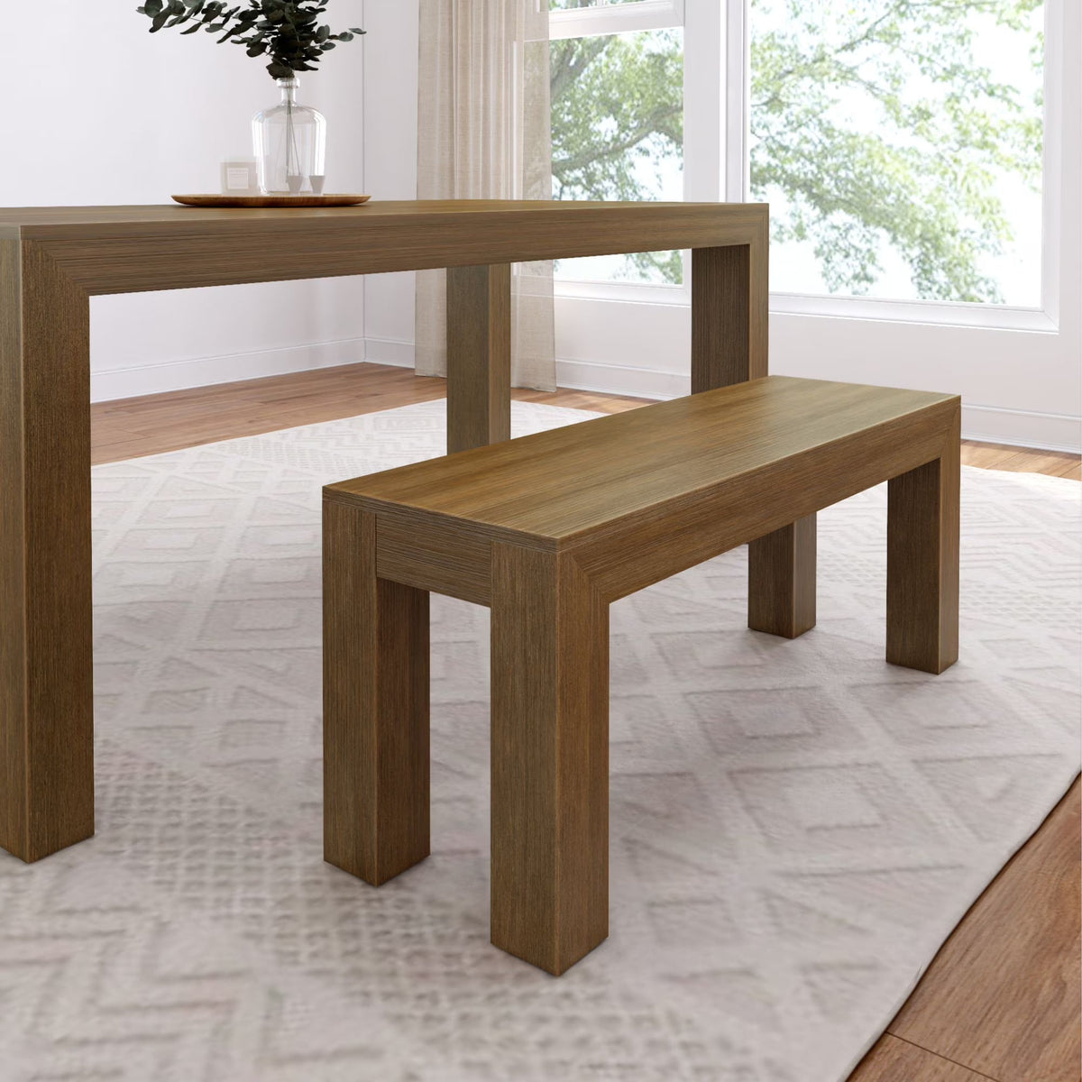 2026 New Plank+Beam Modern Dining Bench, Solid Wood Bench for Dining Table, 49", Blonde Wirebrush