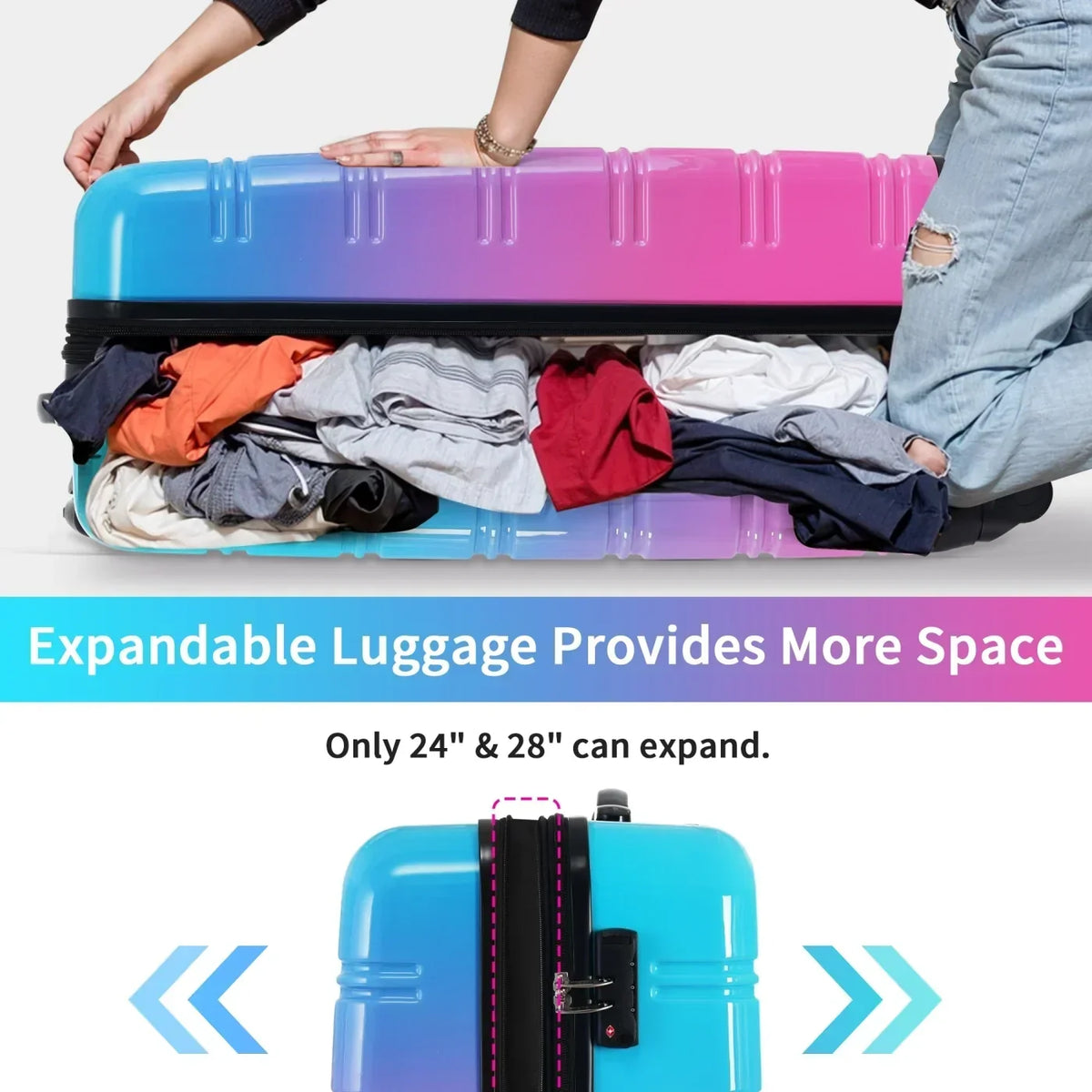 2026 New3 Piece Luggage Sets, Hard Shell Suitcase 20/24/28 Inches with TSA Lock and Spinner Wheels, Expandable Lightweight Travel Luggage for Men Women, Multicolor purple