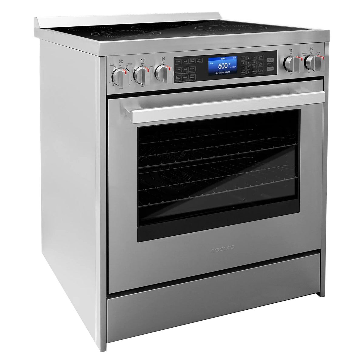 2026 NewCosmo 5 Piece Kitchen Appliance Packages with 30" Freestanding Electric Range 30" Island Range Hood 24" Built-in Fully Integrated Dishwasher French Door Refrigerator & 48 Bottle Wine Refrigerator