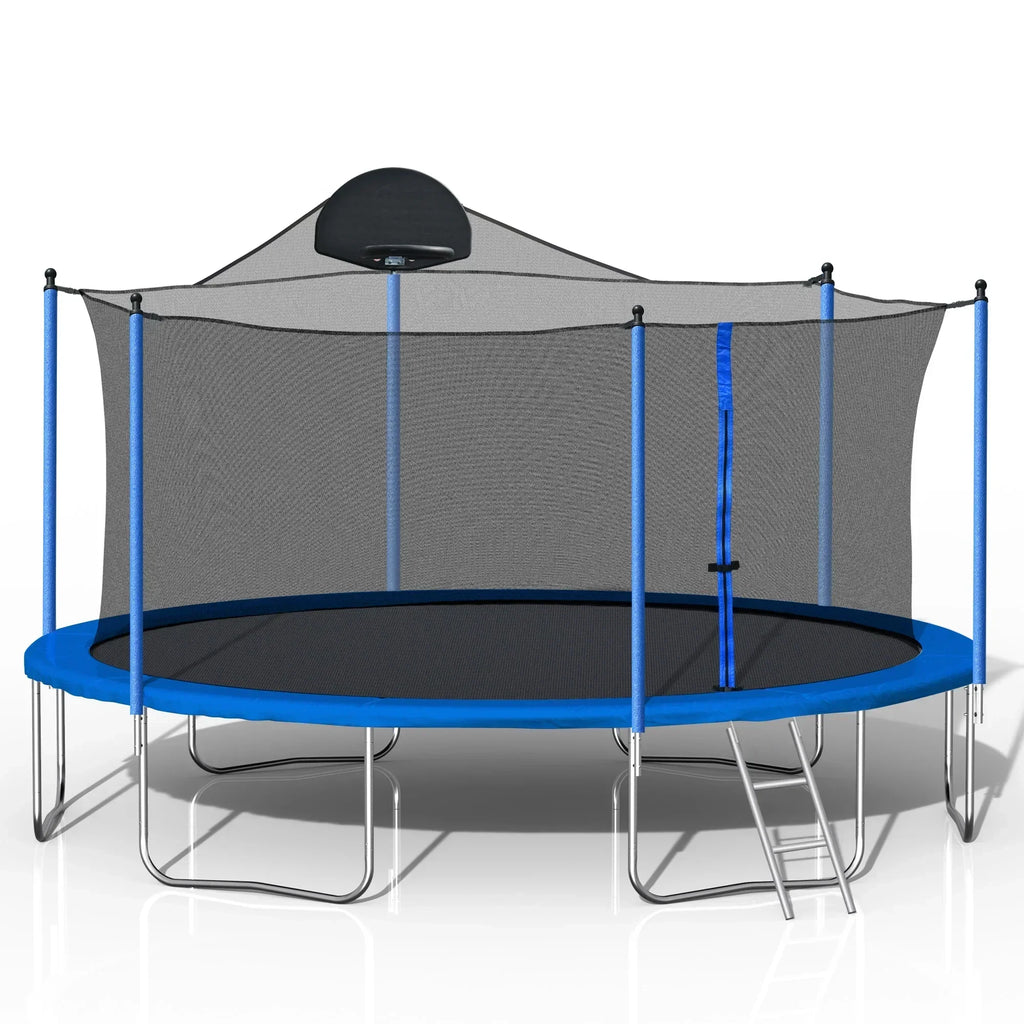 2026 New14FT Outdoor Trampoline with Safety Enclosure, Steel Tube Frame, Ladder & Secure Net - Heavy Duty, Blue
